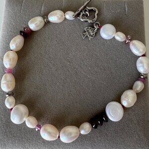 SUNDANCE CATALOG Peyote Bird Pearl Sterling Silver Pink Crystal Bracelet